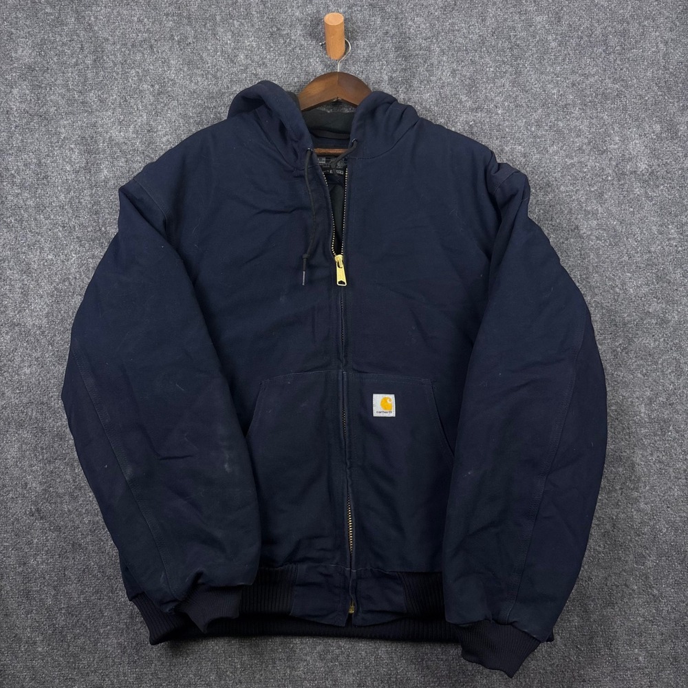 Carhartt Active Jacket Mens XL Navy Loose Fit Duck Thermal Hooded OJ0140-M USA